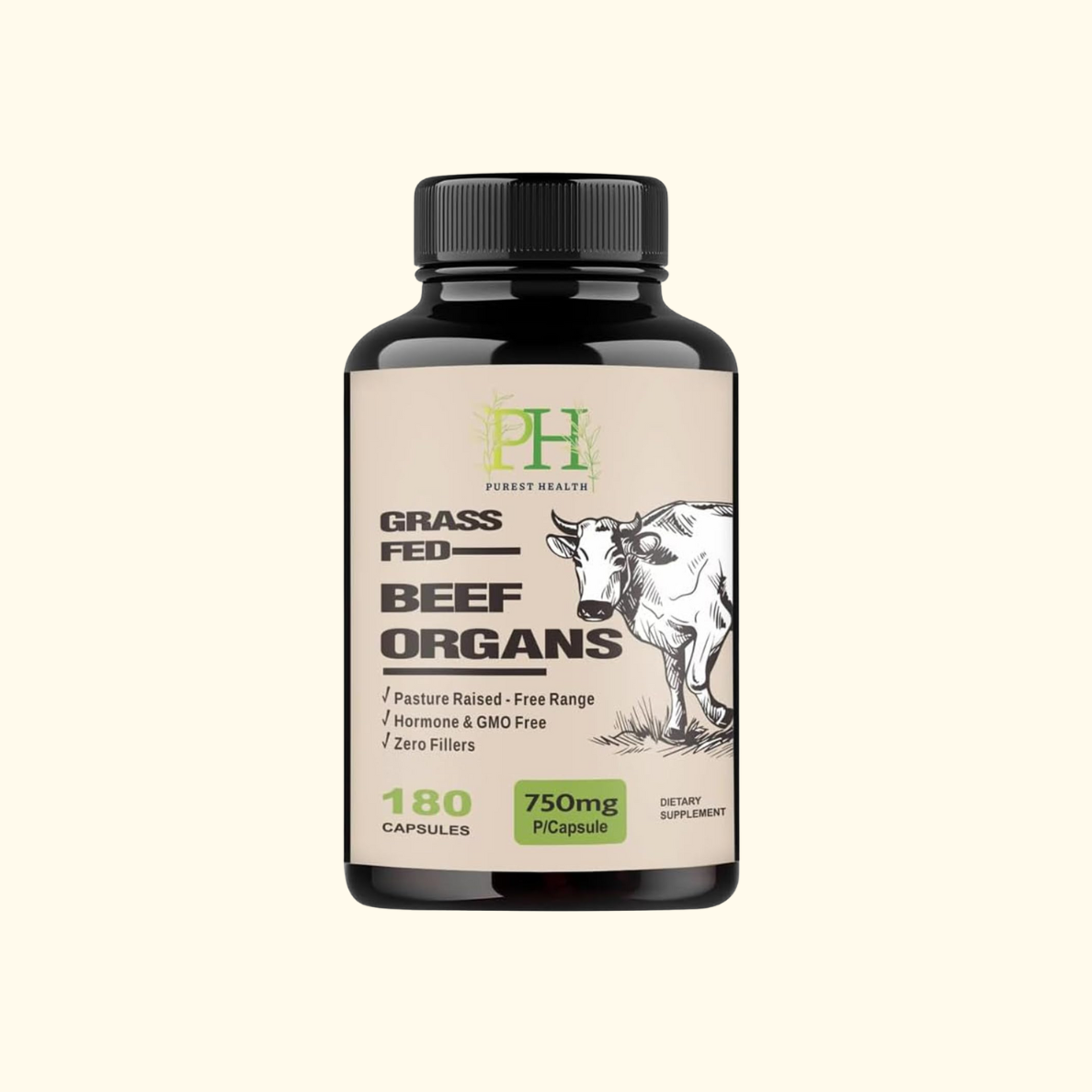 Purest Health Grass Fed Beef Organs - 180 Capsules