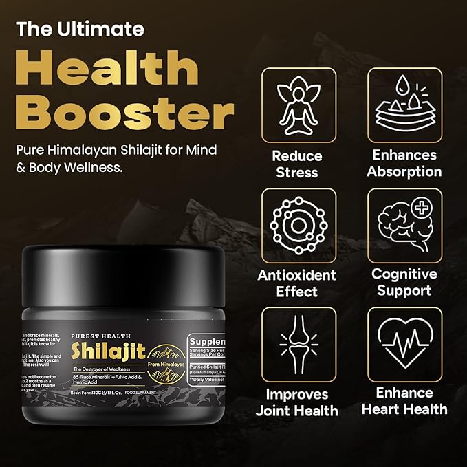 Purest Health 100% Natural Shilajit 30g - Premium Himalayan Resin - Rich in Fulvic & Humic Acid & 85 Trace Minerals - for Optimal Health