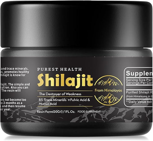Purest Health 100% Natural Shilajit 30g - Premium Himalayan Resin - Rich in Fulvic & Humic Acid & 85 Trace Minerals - for Optimal Health