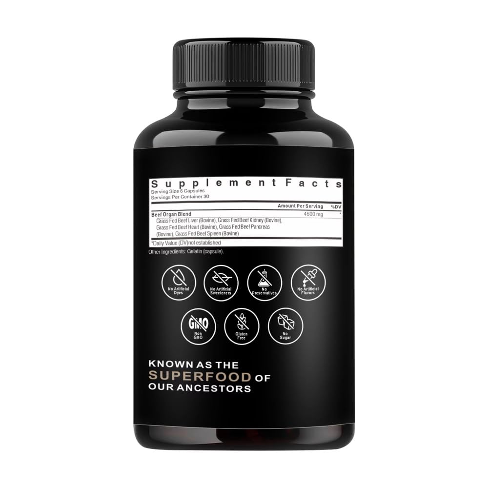 Purest Health Grass Fed Beef Organs - 180 Capsules