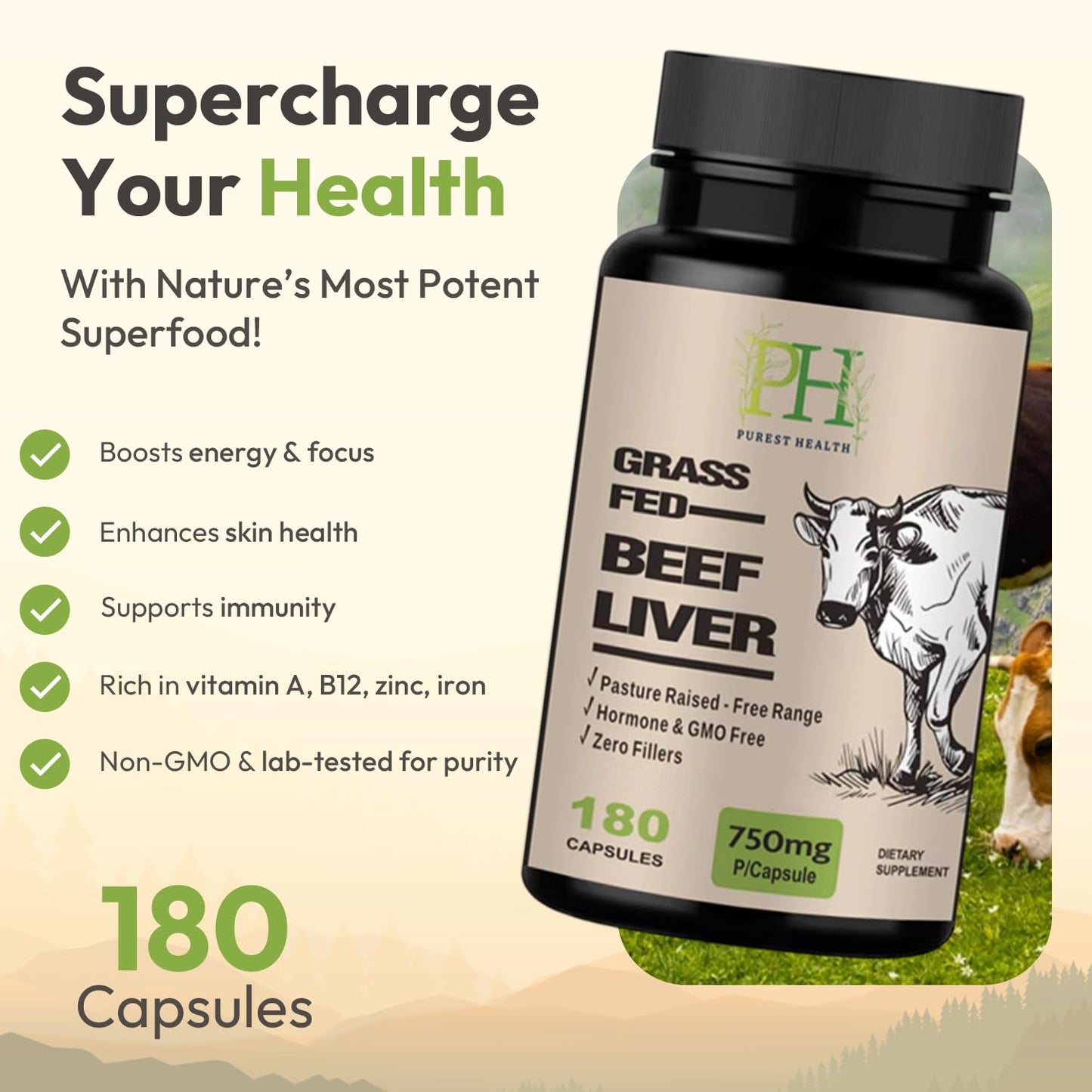 Purest Health Grass Fed Beef Liver Capsules